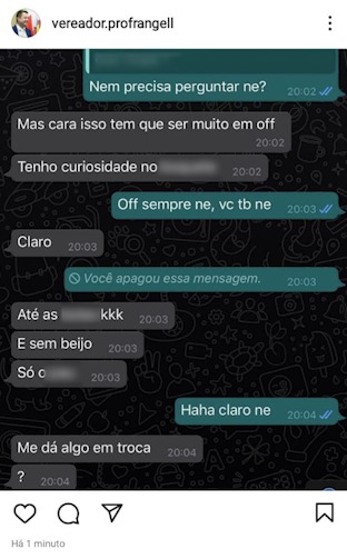 Foto: Trecho de conversa vazada. Foto: Reprodu&ccedil;&atilde;o