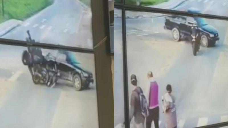 Motociclista caiu com a colis&atilde;o – Foto: PM/Reprodu&ccedil;&atilde;o/ND