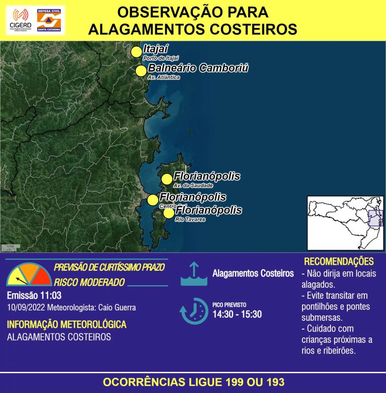 Observa&ccedil;&atilde;o foi feita por volta das 11h de s&aacute;bado – Foto: Defesa Civil de Santa Catarina/ND