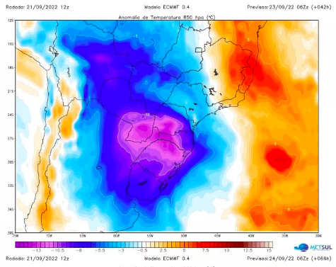 Frente fria deve avan&ccedil;ar impulsionada por ciclone – Foto: Metsul Metereologia/Reprodu&ccedil;&atilde;o/ND