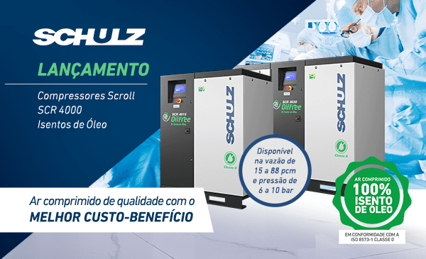 Banner de lan&ccedil;amento do Compressor scroll isento de &oacute;leo SCR 4000 – Foto: Schulz Compressores