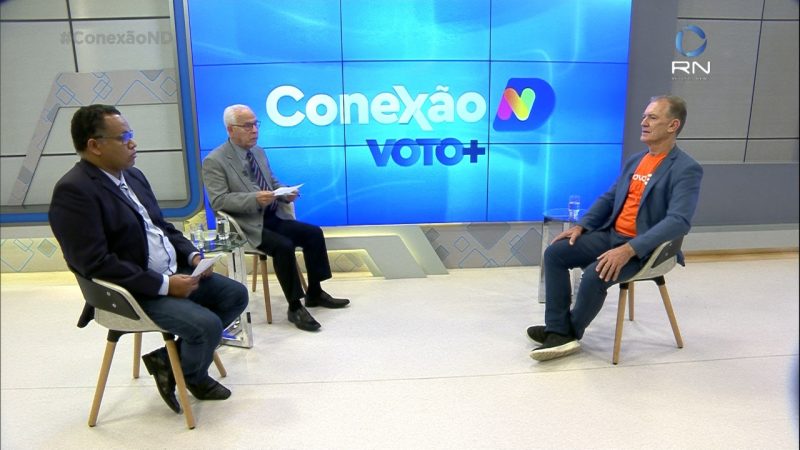 Paulo Rolemberg e Moacir Pereira entrevistam o candidato Odair Tramontin – Foto: Divulga&ccedil;&atilde;o/Conex&atilde;o ND/ND