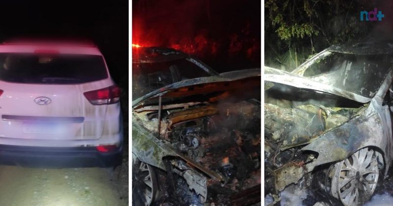 Pelo menos quatro carros foram incendiados durante culto para Oxal&aacute; em Itaja&iacute; – Foto: Pol&iacute;cia Militar/Divulga&ccedil;&atilde;o