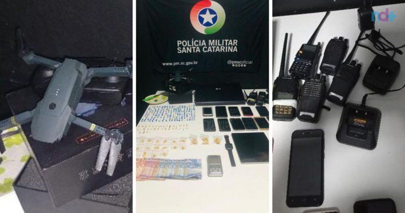 Traficantes utilizavam equipamentos para fazer a seguran&ccedil;a do tr&aacute;fico de drogas em Itaja&iacute; – Foto: Pol&iacute;cia Militar/Divulga&ccedil;&atilde;o