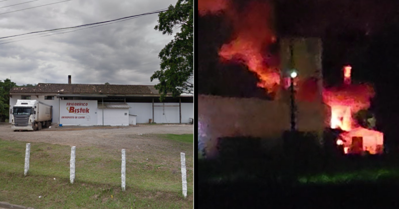 Inc&ecirc;ndio atinge frigor&iacute;fico de rede de supermercados em Nova Veneza – Foto: Divulga&ccedil;&atilde;o/ND