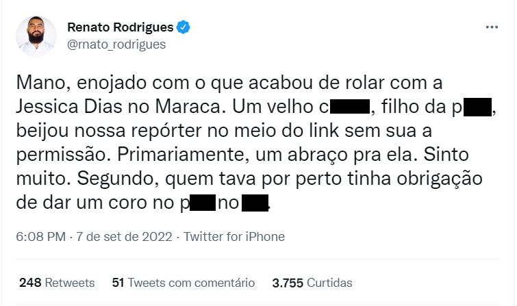 Renato Rodrigues desabafou sobre o ass&eacute;dio sofrido pela rep&oacute;rter – Foto: Reprodu&ccedil;&atilde;o/Internet/ND