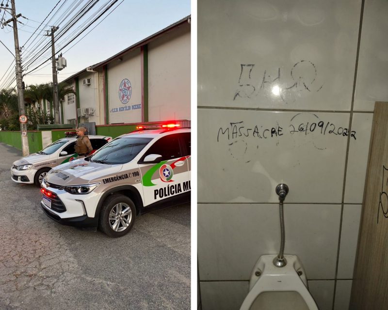 Policiamento em escola de Blumenau foi refor&ccedil;ado nesta segunda-feira (26) – Foto: Divulga&ccedil;&atilde;o/Pol&iacute;cia Militar/ND