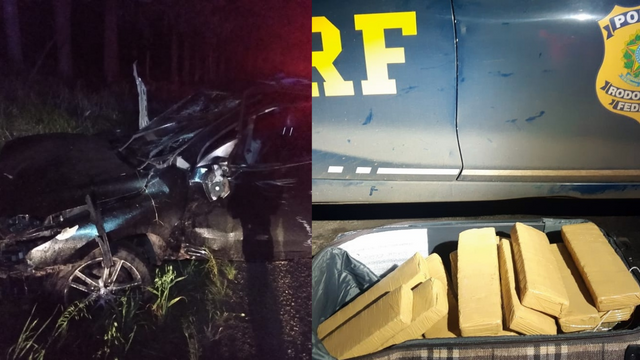 A PRF (Pol&iacute;cia Rodovi&aacute;ria Federal) apreendeu 34 tabletes de maconha no carro. – Foto: PRF/ND