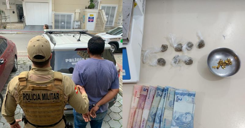 Com o homem, foram encontrados pedras de crack e maconha – Foto: PM/Reprodu&ccedil;&atilde;o/ND