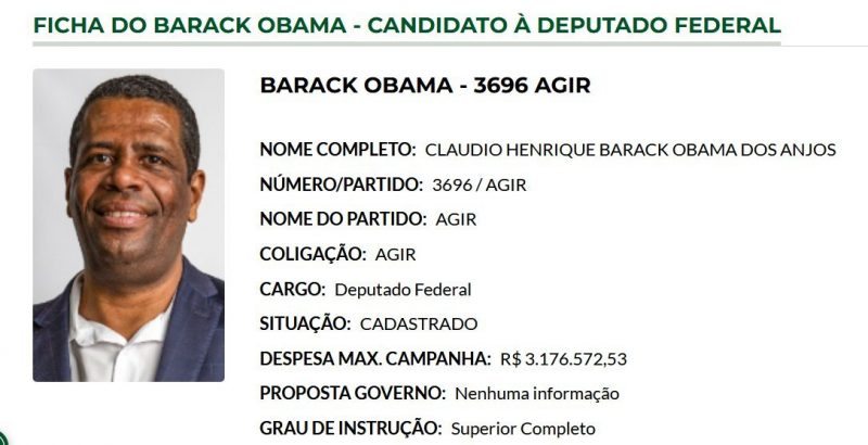 Barack Obama, candidato a deputado federal do Rio de Janeiro – Foto: Reprodu&ccedil;&atilde;o/@c_harig/ND