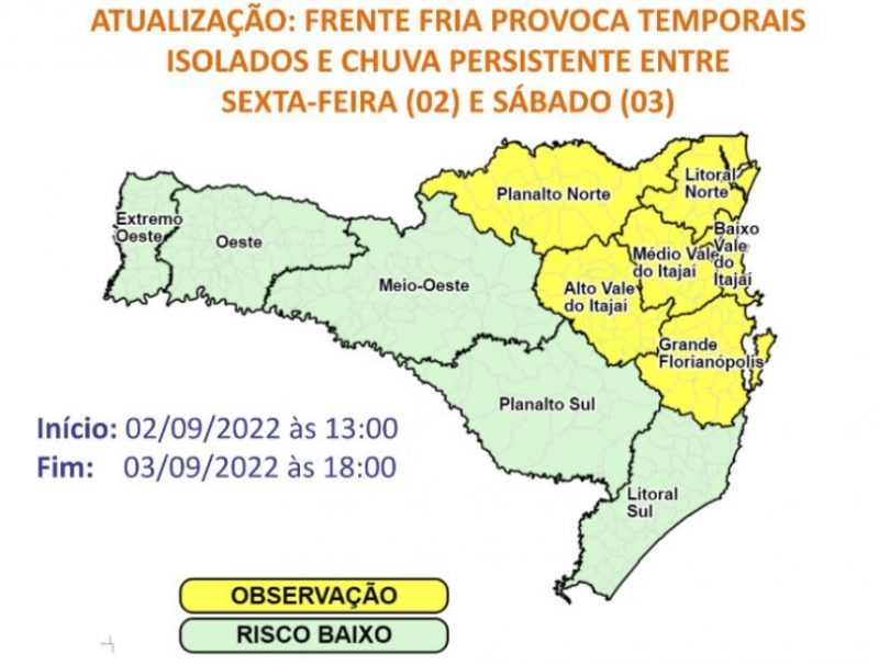 Frente fria avança por SC neste fim de semana – Foto: Defesa Civil/Divulgação/ND