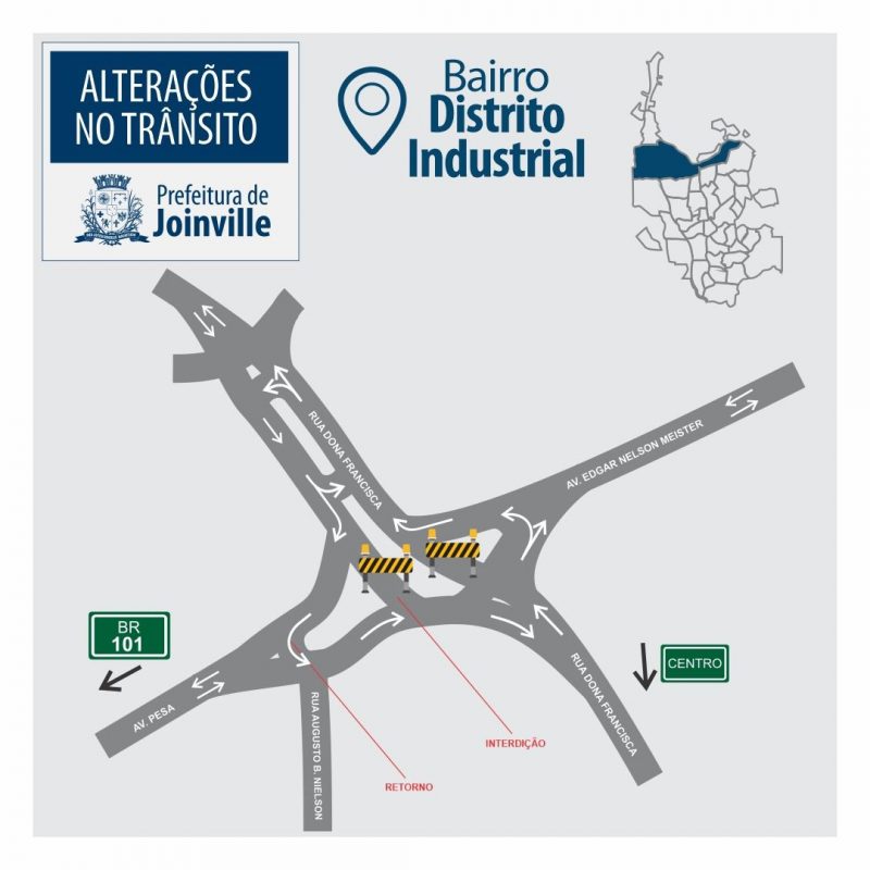 Sugest&atilde;o de desvio – Foto: Prefeitura de Joinville/Divulga&ccedil;&atilde;o