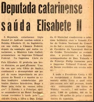 Registro no jornal sobre a visita da Rainha Elizabeth II – Foto: Arquivo ND