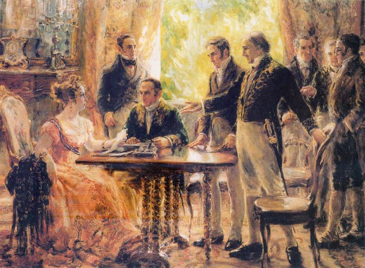Retrato da&nbsp;sess&atilde;o de 2 de setembro de 1822 do Conselho de Estado do Brasil, que precedeu a declara&ccedil;&atilde;o da Independ&ecirc;ncia do Brasil – Foto: Independ&ecirc;ncia do Brasil/Divulga&ccedil;&atilde;o/ND