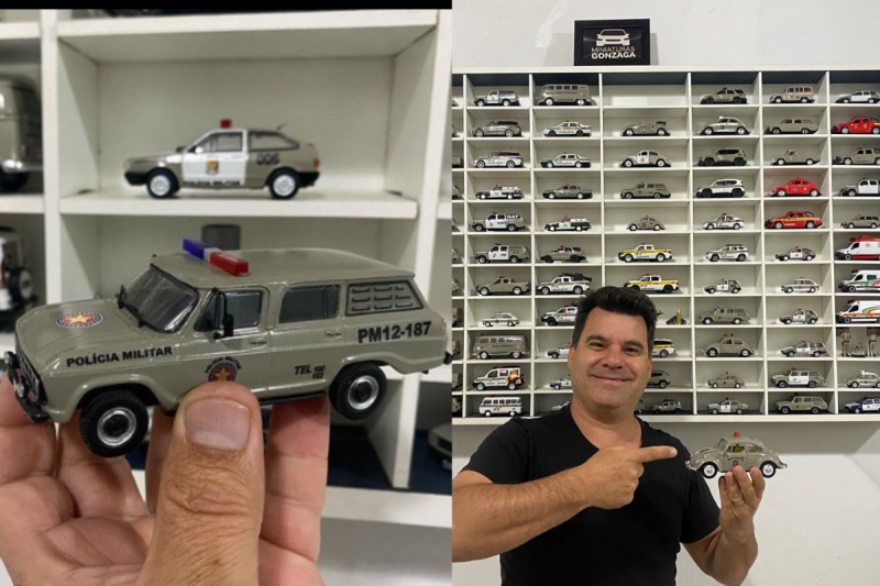 Cerca de 95% das miniaturas confeccionadas por Gonzaga s&atilde;o de viaturas da PM – Foto: @miniaturasgonzaga/Internet/ND