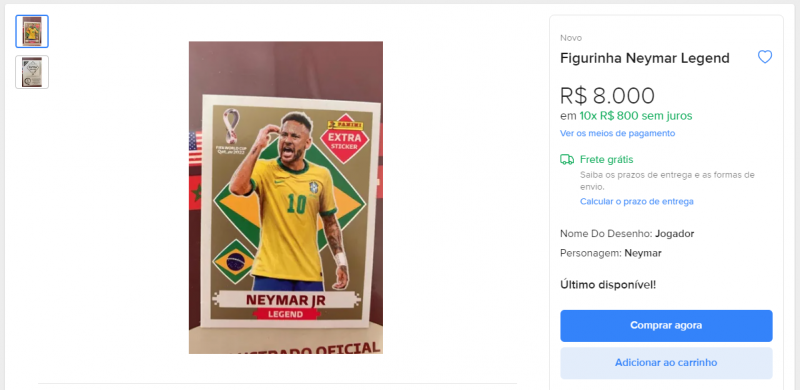 Figurinha Copa Neymar Ouro Legend, Comprar Novos & Usados