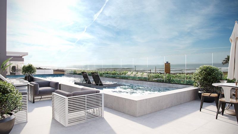 O Residencial Ilha de Ibiza conta tamb&eacute;m com piscina externa com frete ao mar – Foto: SBJ/Divulga&ccedil;&atilde;o