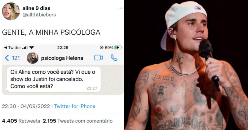 F&atilde; de Justin Bieber recebe mensagem de psic&oacute;loga ap&oacute;s rumores de cancelamento de show – Foto: Reprodu&ccedil;&atilde;o/ND
