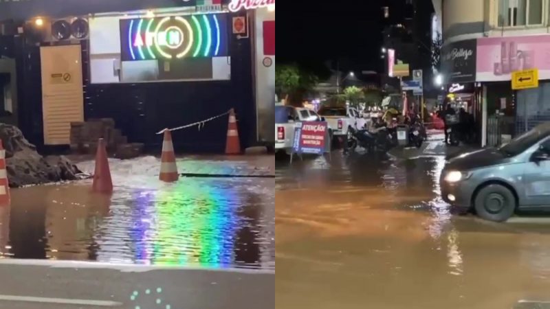 &Aacute;gua jorrando do ch&atilde;o foi registrada por moradores – Foto: Via @bcm1lgr4u/Reprodu&ccedil;&atilde;o/ND