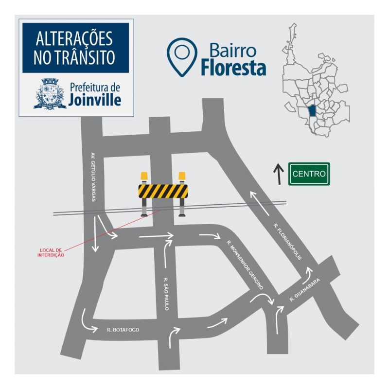 Mapa mostra os desvios – Foto: Secom Prefeitura de Joinville/Divulga&ccedil;&atilde;o ND