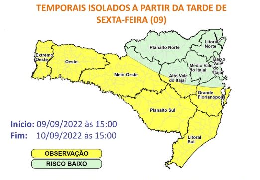Defesa Civil aponta quais regiões devem ficar em observação para ocorrências geradas pela chuva &#8211; Foto: DCSC/Divulgação/ND