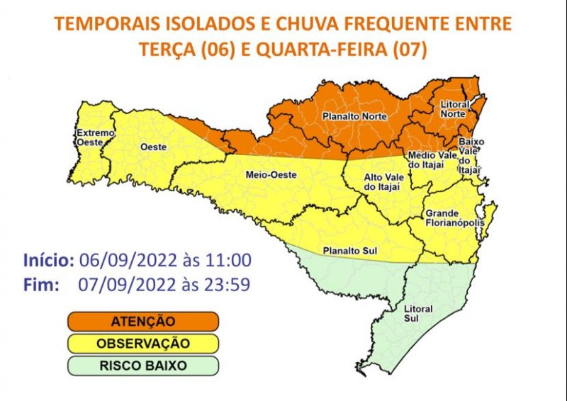 V&oacute;rtice cicl&ocirc;nico avan&ccedil;a em Santa Catarina nesta ter&ccedil;a-feira (6) – Foto: Defesa Civil/Divulga&ccedil;&atilde;o/ND