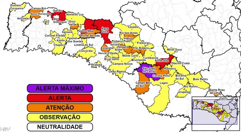 Defesa Civil registra risco para deslizamentos para as regiões do Extremo Oeste, Oeste, Meio-Oeste, Planalto Sul, Litoral Sul e Alto Vale do Itajaí &#8211; Foto: Divulgação/Defesa Civil de SC/ND
