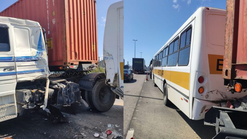 &Ocirc;nibus escolar sofre acidente na BR-101 e alunos de Itapema s&atilde;o levados ao hospital – Foto: Corpo de Bombeiros/Reprodu&ccedil;&atilde;o/ND