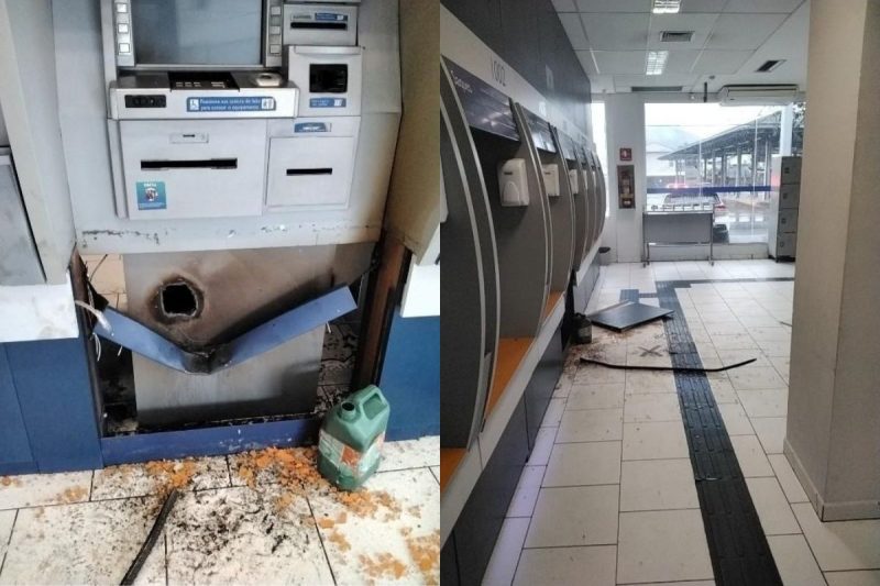 Caixa eletr&ocirc;nico foi arrombado e furtado em banco de Joinville – Foto: PM/Divulga&ccedil;&atilde;o