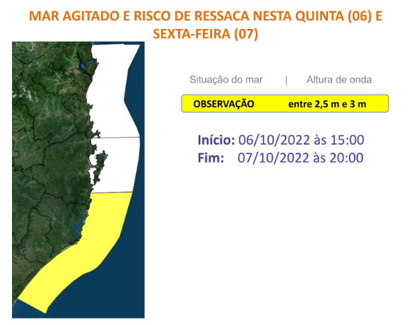 Litoral Sul, a região em amarelo, tem risco moderado para ocorrências &#8211; Foto: DCSC/Divulgação/ND