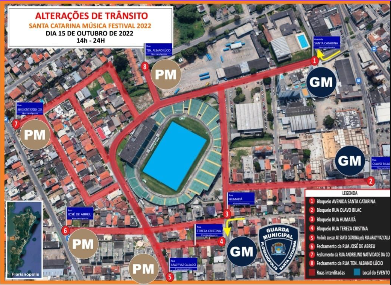 Em vermelho est&atilde;o as vias bloqueadas – Foto: GMF/Reprodu&ccedil;&atilde;o/ND