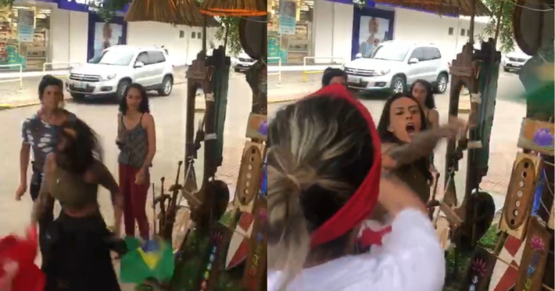 Briga na Lagoa da Concei&ccedil;&atilde;o, em Florian&oacute;polis, por motiva&ccedil;&atilde;o pol&iacute;tica – Foto: Reprodu&ccedil;&atilde;o/ND