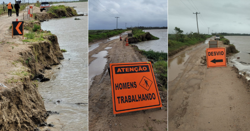 Lateral de rodovia desaba em Laguna – Foto: Defesa Civil de Laguna/Divulgação/ND