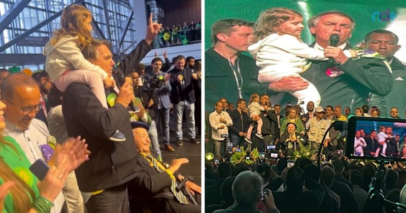Bolsonaro performs in Balneario Camboriu with a baby on his lap - Photo: Reproduction / Internet / Cassia Salles / North Dakota