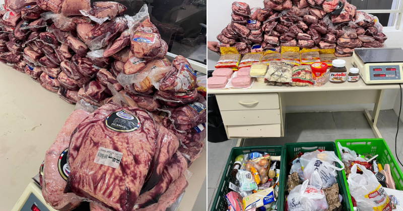 Mulheres furtam mercado, uma fica para tr&aacute;s e &eacute; presa com carro lotado de carnes em Tubar&atilde;o – Foto: PM/Divulga&ccedil;&atilde;o/ND