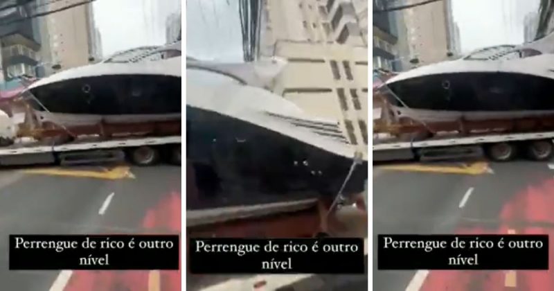 Imagens de lancha enganchada em fia&ccedil;&atilde;o de Balne&aacute;rio Cambori&uacute; repercutiram na internet – Foto: Miguel Andrade/Arquivo Pessoal/Reprodu&ccedil;&atilde;o