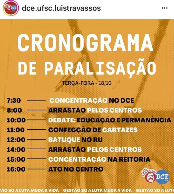 Cronograma de mobiliza&ccedil;&atilde;o do DCE para esta ter&ccedil;a-feira – Foto: Divulga&ccedil;&atilde;o/ND