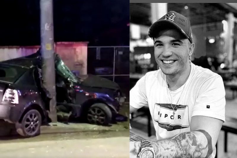 Adriano Ouriques morreu ap&oacute;s bater carro contra poste na zona Norte de Joinville – Foto: Montagem/ND