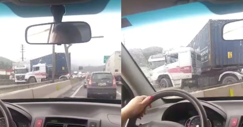 Motoristas registraram carreta ap&oacute;s o acidente na BR-101 – Foto: Reprodu&ccedil;&atilde;o/Internet