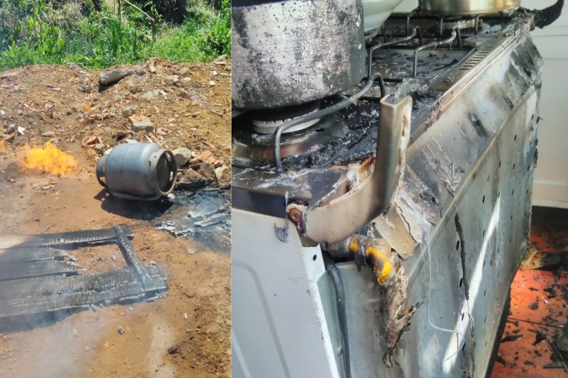 Dono da resid&ecirc;ncia retirou o botij&atilde;o antes mesmo da chegada dos bombeiros – Foto: Bombeiros Militares/Divulga&ccedil;&atilde;o/ND