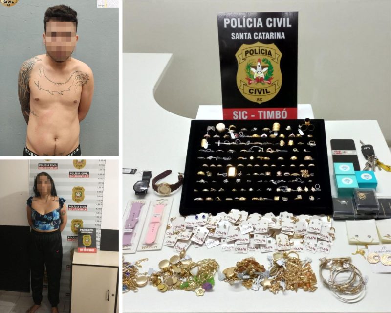 Dois suspeitos do assalto a uma relojoaria de Timb&oacute; foram presos – Foto: Divulga&ccedil;&atilde;o/Pol&iacute;cia Civil/ND