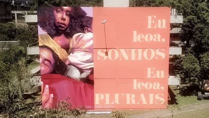Mural com grafite de Gugie Cavalcanti e poema de Carolina Peixoto est&aacute; no campus da UFSC, em Florian&oacute;polis- Foto: Mariana Caldas/Divulga&ccedil;&atilde;o/ND
