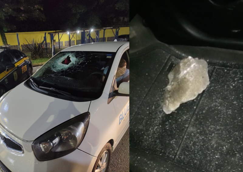 Ve&iacute;culos s&atilde;o atingidos por pedras na BR-101 nesta quarta-feira (13) &mdash; Foto: Redes Sociais/Reprodu&ccedil;&atilde;o/ND