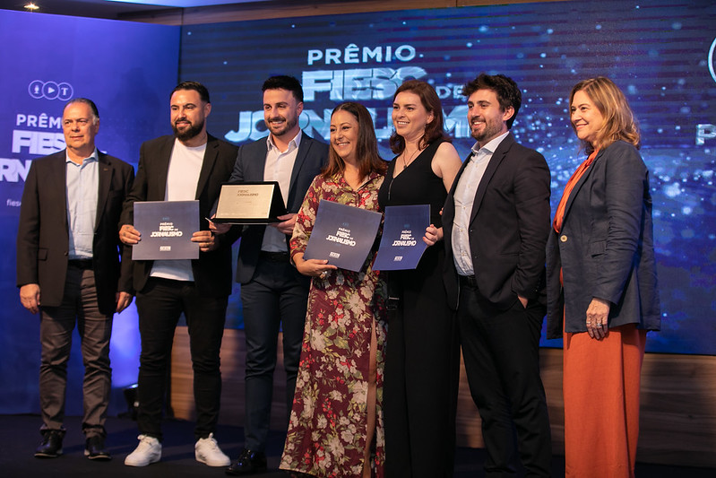 Luan Vosnhak, Jayder Lemos, Helena Gon&ccedil;alves, Caroline Machado de Oliveira e Luis Gustavo Debiasi – Foto: Filipe Scotti/Fiesc/ND