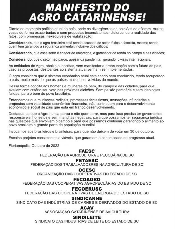 Agro fundamenta sua recomenda&ccedil;&atilde;o aos eleitores – Foto: Divuoga&ccedil;&atilde;o