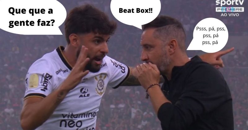 O jogo pegando fogo e o t&eacute;cnico do Corinthians fazendo “Beat Box” – Foto: Reprodu&ccedil;&atilde;o