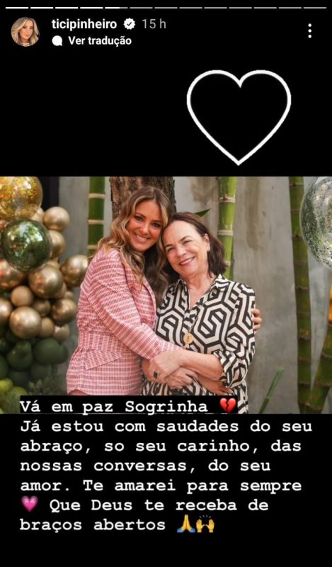 Jornalista lamentou morte da sogra em seu perfil no Instagram – Foto: Reprodu&ccedil;&atilde;o/@ticianepinheiro/ND