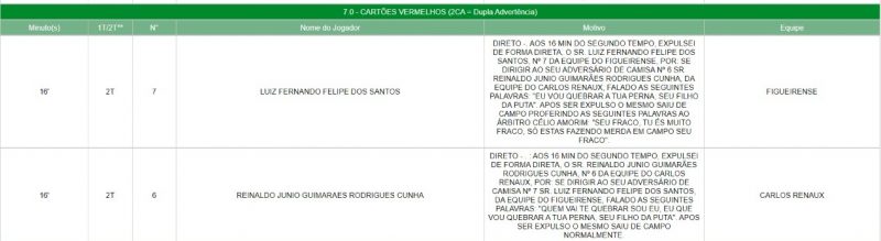 Trecho retirado da s&uacute;mula da partida – Foto: FCF/Reprodu&ccedil;&atilde;o/ND