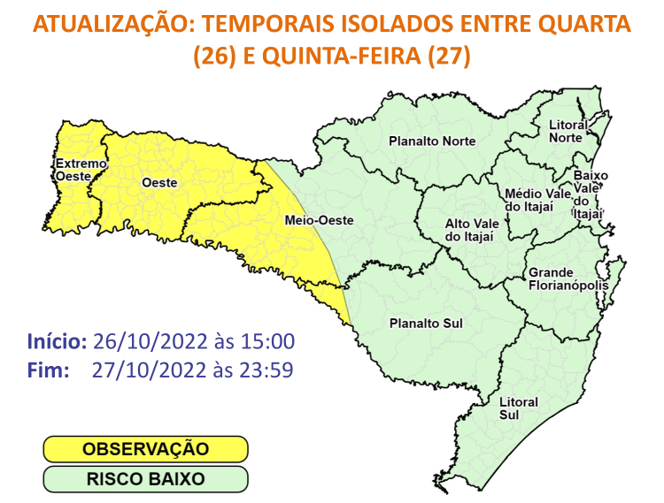 Temporais devem atingir principalmente a regi&atilde;o Oeste do Estado – Foto: DCSC/Reprodu&ccedil;&atilde;o/ND