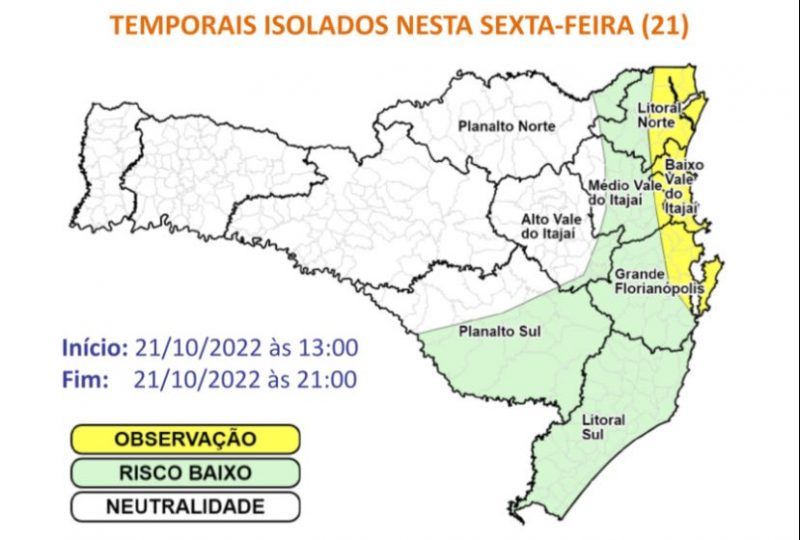 Alerta para temporais isolados nesta sexta-feira (21) em Santa Catarina – Foto: Defesa Civil/Divulgação/ND